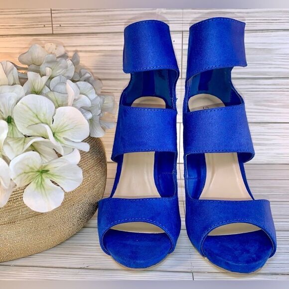 Shoedazzle Blue Velour Thjck Strap Stiletto Heels S:6.5 - Picture 3 of 11